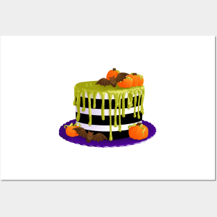Striped Halloween Cake with Chocolate Bats Posters and Art